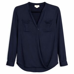 Maeve Anthropologie Navy Wrap Blouse Size 0 Long Sleeve Shirt Preppy Anthro